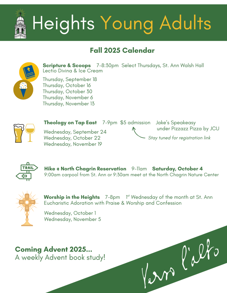 Heights Young Adults Fall 2025 Schedule